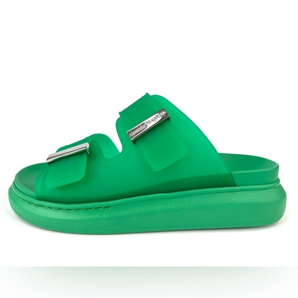 ALEXANDER MCQUEEN unisex Double Band Rubber Green Slides Sandals EU 39 US 9 - Picture 1 of 12